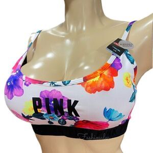 Victorias Secret Pink Ultimate Lined Removable Padding sport bra white floral